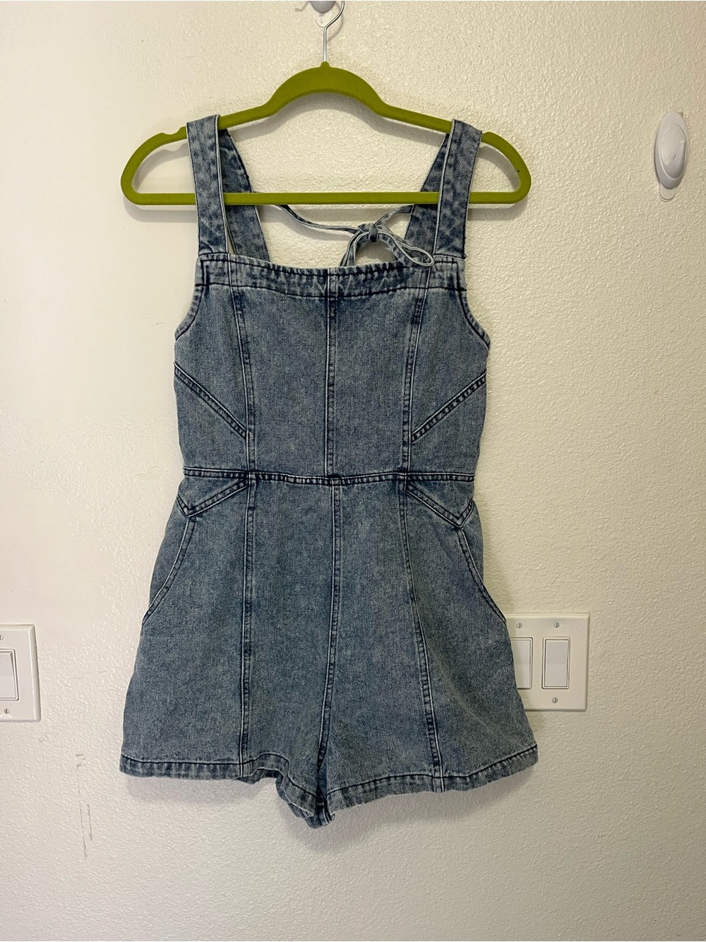 Nordstrom Acid Wash Denim Romper Shorts - Light Blue